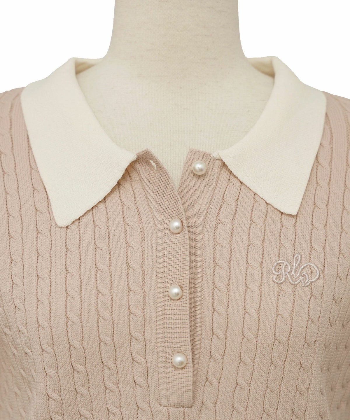 レディース/ワンピース/ニット/ケーブル/襟/ポロニット/半袖/パール/バイカラー/刺繍/ポロシャツ/ポロ襟/5分袖/膝下丈/春/夏/お出かけ/綺麗め/上品/カジュアル/エレガント/フェミニン/20代/30代/アフタヌーンティー