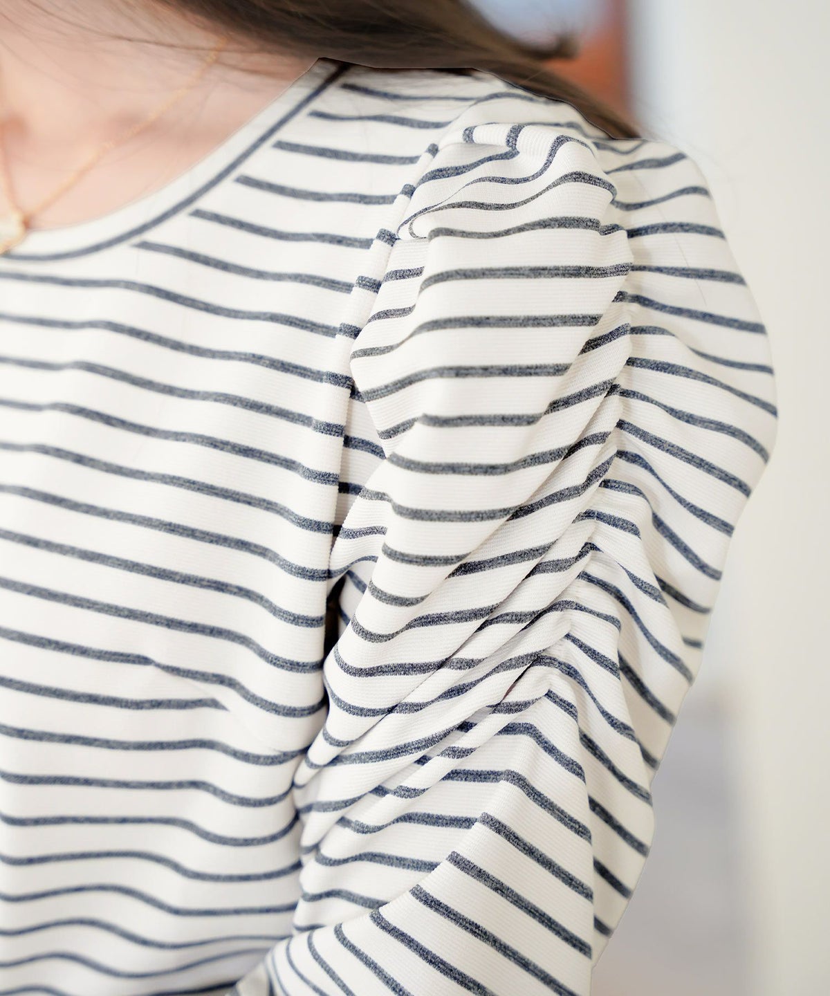 レディース/トップス/カットソー/シンプル/無地/ボーダー/マリン/カジュアル/伸縮/リブ/春/夏/秋/インナー/オフィスカジュアル/通勤/カジュアル/上品/エレガント/フェミニン/パワショル/長袖/8分袖