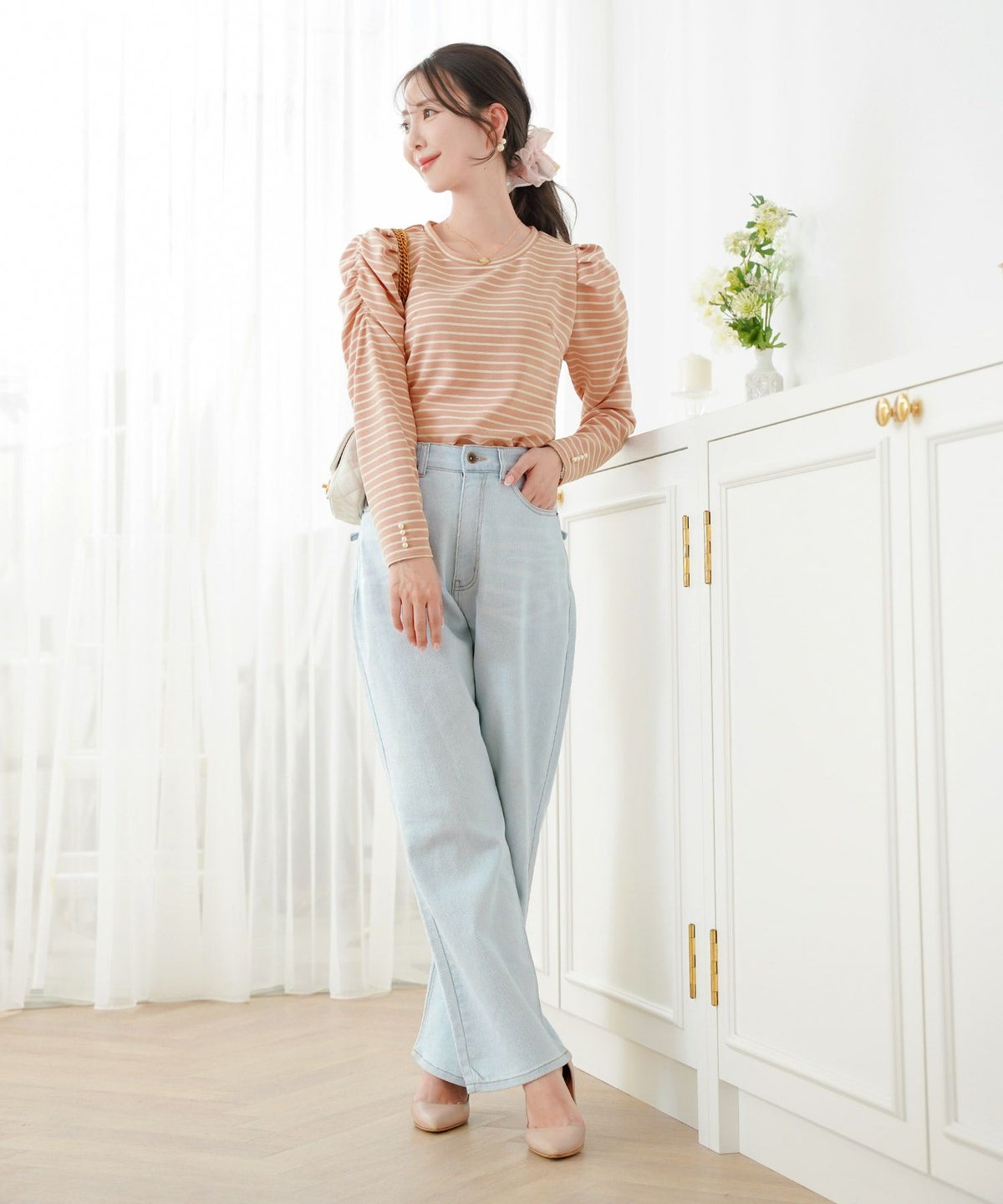 レディース/トップス/カットソー/シンプル/無地/ボーダー/マリン/カジュアル/伸縮/リブ/春/夏/秋/インナー/オフィスカジュアル/通勤/カジュアル/上品/エレガント/フェミニン/パワショル/長袖/8分袖