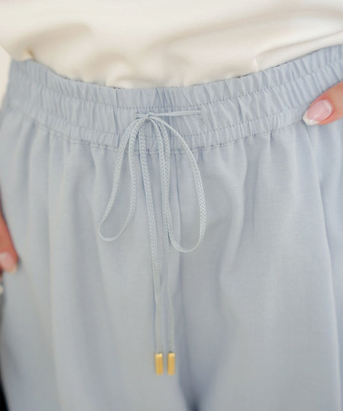 レディース/セレクト/パンツ/ボトムス/テーパードパンツ/スティックパンツ/ドロスト/ドローストリング/絞る/ポケット/細身/センタープレス/オールシーズン/春/夏/ライトグレー/サックス/ネイビー/オフィスカジュアル/きれいめ/上品/シンプル