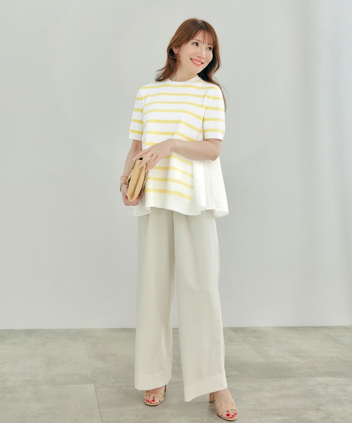 手洗い可体型カバーオフィスラウンドネック異素材おしゃれフェミニン上品大人可愛いきれいめシンプルカジュアル半袖ジョイントスペース