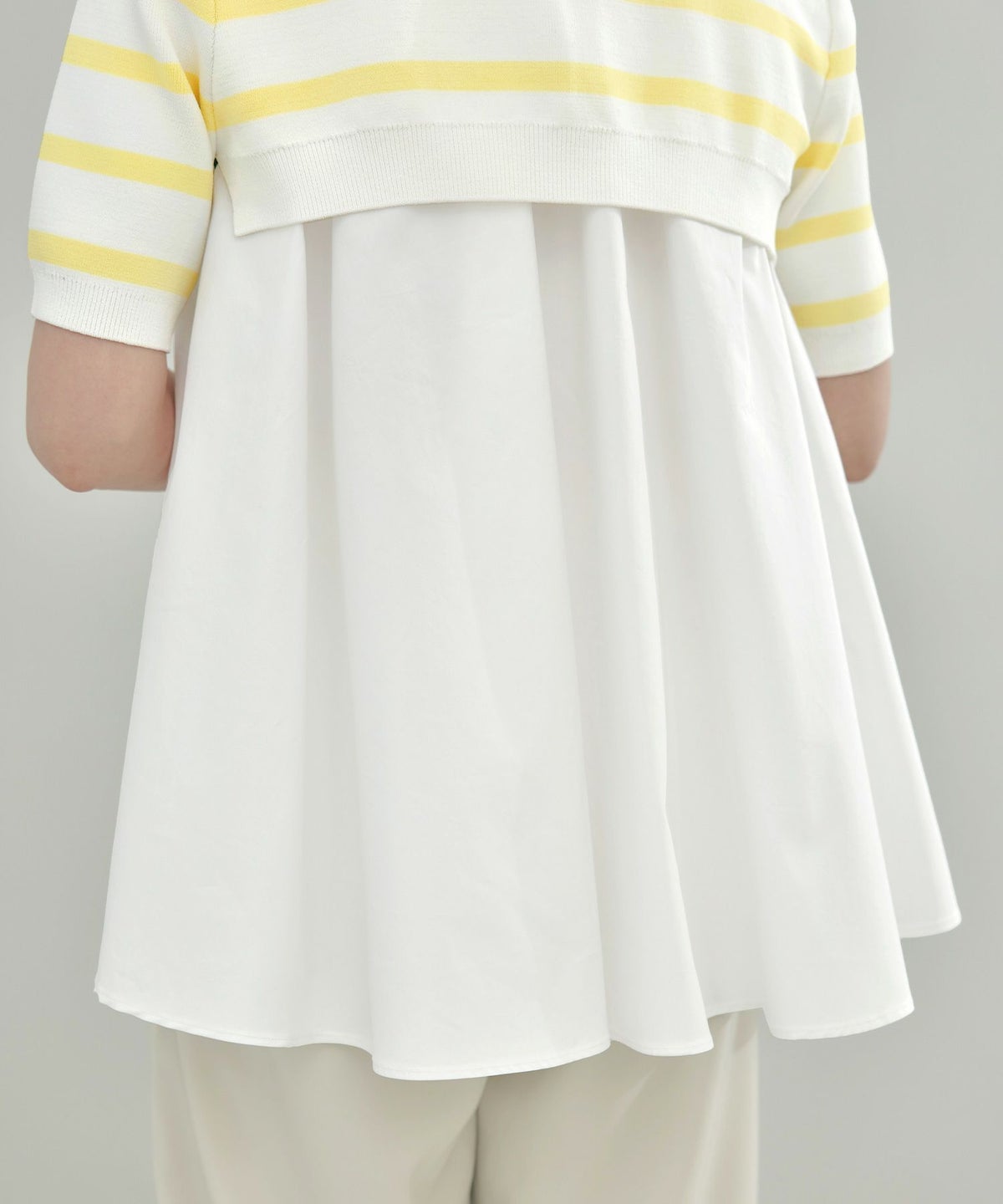 手洗い可体型カバーオフィスラウンドネック異素材おしゃれフェミニン上品大人可愛いきれいめシンプルカジュアル半袖ジョイントスペース