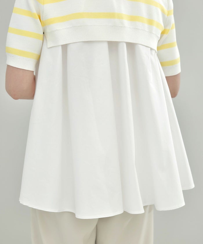 手洗い可体型カバーオフィスラウンドネック異素材おしゃれフェミニン上品大人可愛いきれいめシンプルカジュアル半袖ジョイントスペース