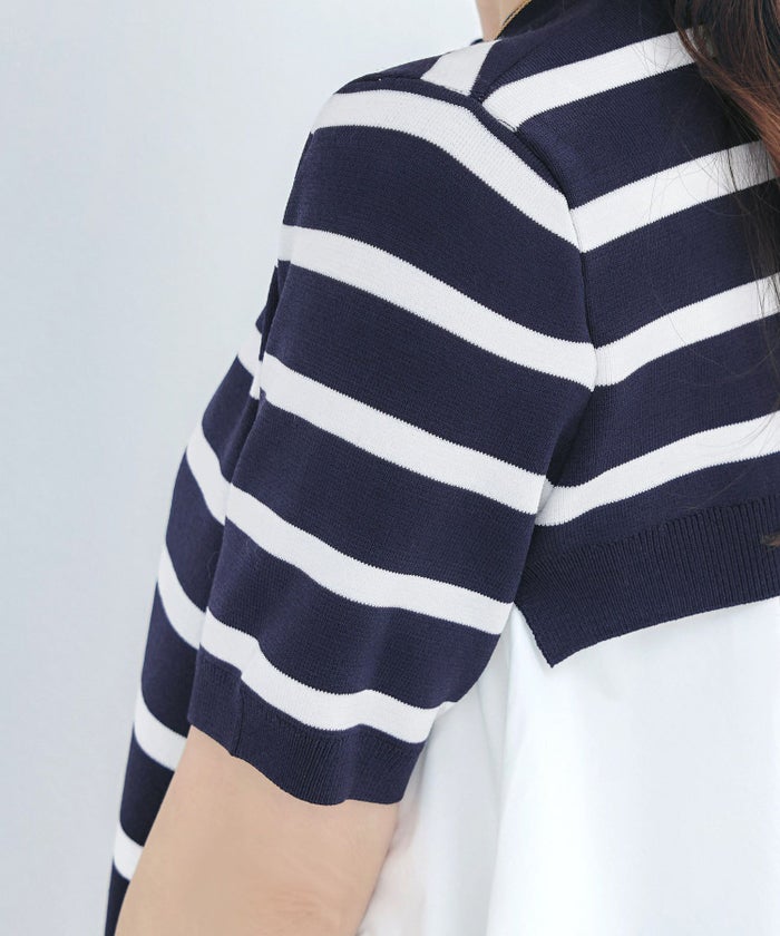 手洗い可体型カバーオフィスラウンドネック異素材おしゃれフェミニン上品大人可愛いきれいめシンプルカジュアル半袖ジョイントスペース