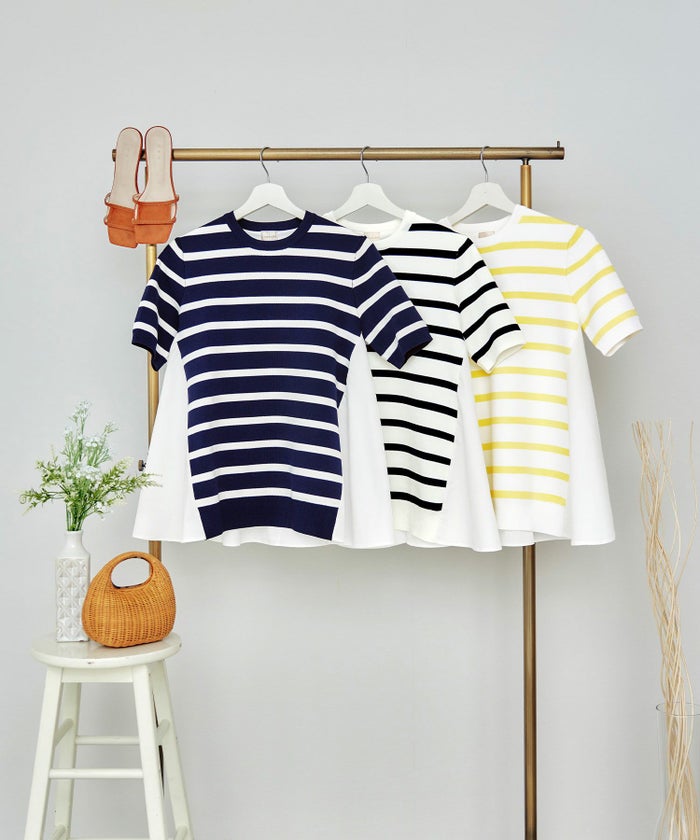 手洗い可体型カバーオフィスラウンドネック異素材おしゃれフェミニン上品大人可愛いきれいめシンプルカジュアル半袖ジョイントスペース