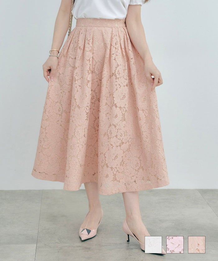 セットアップ対応可 上品 きれいめ エレガント ボリューム セレモニー フォーマル シアー 春 透け感 フェミニン ジョイントスペース レース ふんわり スカート Liala×PG