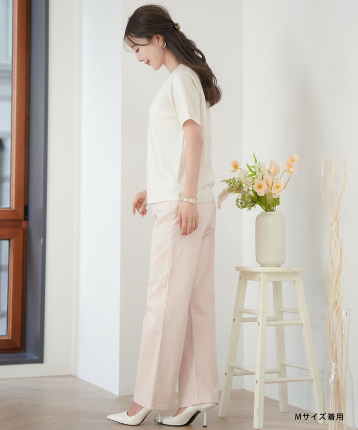 レディース/Tシャツ/トップス/夏/春/半袖/クロップド丈/ショート丈/コンパクト丈/ミディアム/普通/S/M/サイズ展開/丈違い/短め/クルーネック/キラキラ/ホットフィックス/ロゴ/トレンド/カジュアル/オフィスカジュアル/エレガント/フェミニン/上品/シンプル