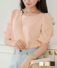 ローズモチーフパフ袖Tシャツlerevevanillerホワイト/ピンク/ネイビー