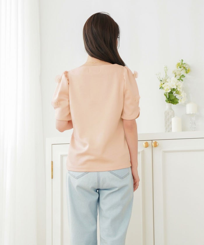 レディース/Tシャツ/トップス/夏/春/半袖/サイズ展開/ギャザー/タック/クルーネック/パフ袖/パフスリーブ/トレンド/カジュアル/オフィスカジュアル/エレガント/フェミニン/上品/シンプル/ピンク/ホワイト/ネイビー