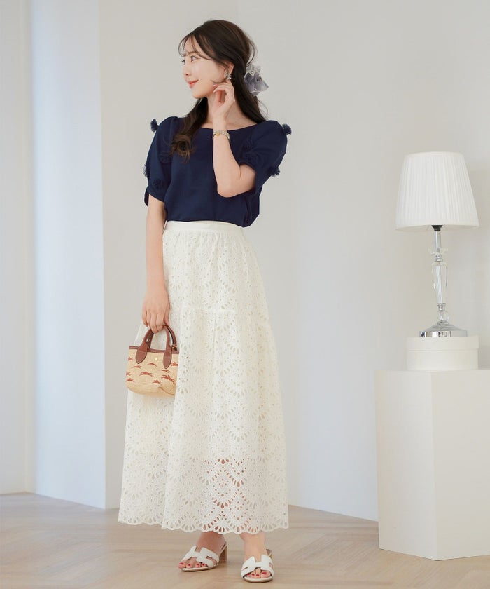 レディース/Tシャツ/トップス/夏/春/半袖/サイズ展開/ギャザー/タック/クルーネック/パフ袖/パフスリーブ/トレンド/カジュアル/オフィスカジュアル/エレガント/フェミニン/上品/シンプル/ピンク/ホワイト/ネイビー