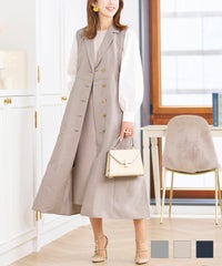 セレクト ジレワンピース レディース トップス テーラード きれいめ オフィス 春夏 大人 紺色 ロング ジョイントスペース トレンチ風 ロング ワンピース & ジレ Prima Scherrer