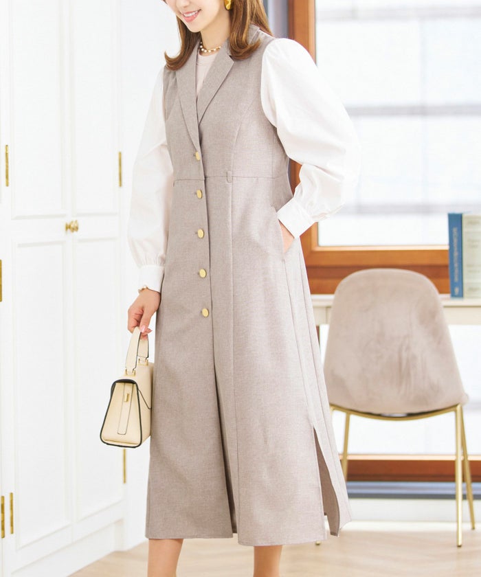 セレクトジレワンピースレディーストップステーラードきれいめオフィス春夏大人紺色ロングジョイントスペース