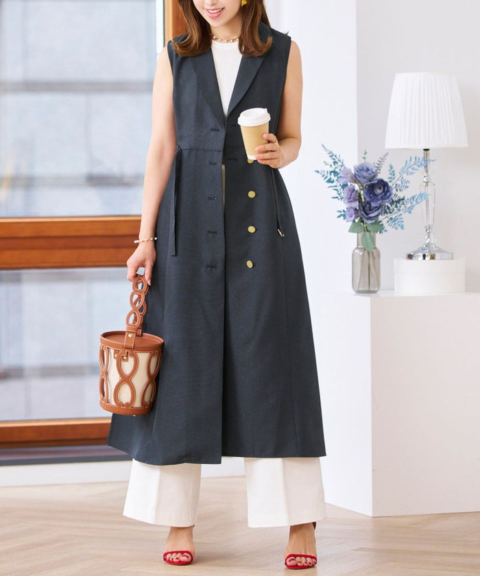 セレクトジレワンピースレディーストップステーラードきれいめオフィス春夏大人紺色ロングジョイントスペース