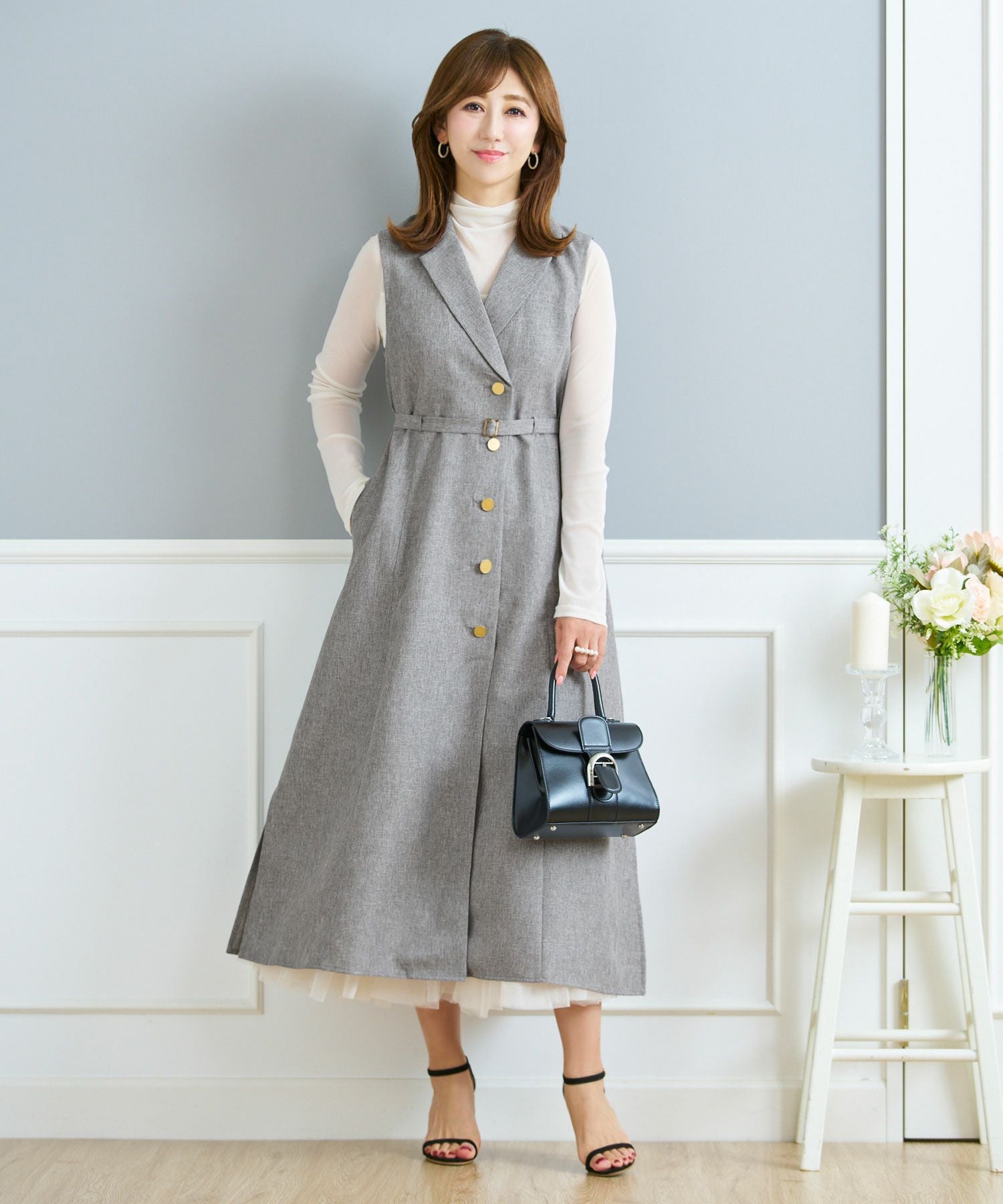 トレンチ風 ロング ワンピース & ジレ