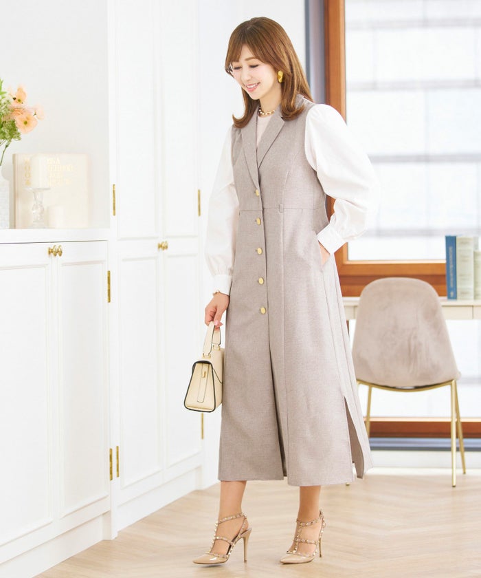 セレクトジレワンピースレディーストップステーラードきれいめオフィス春夏大人紺色ロングジョイントスペース