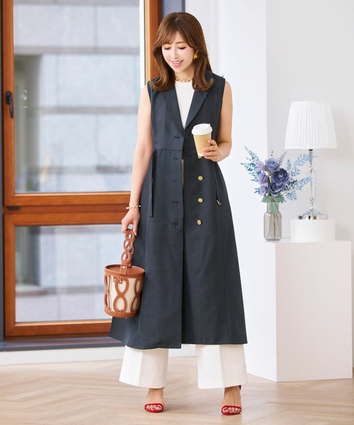 セレクトジレワンピースレディーストップステーラードきれいめオフィス春夏大人紺色ロングジョイントスペース