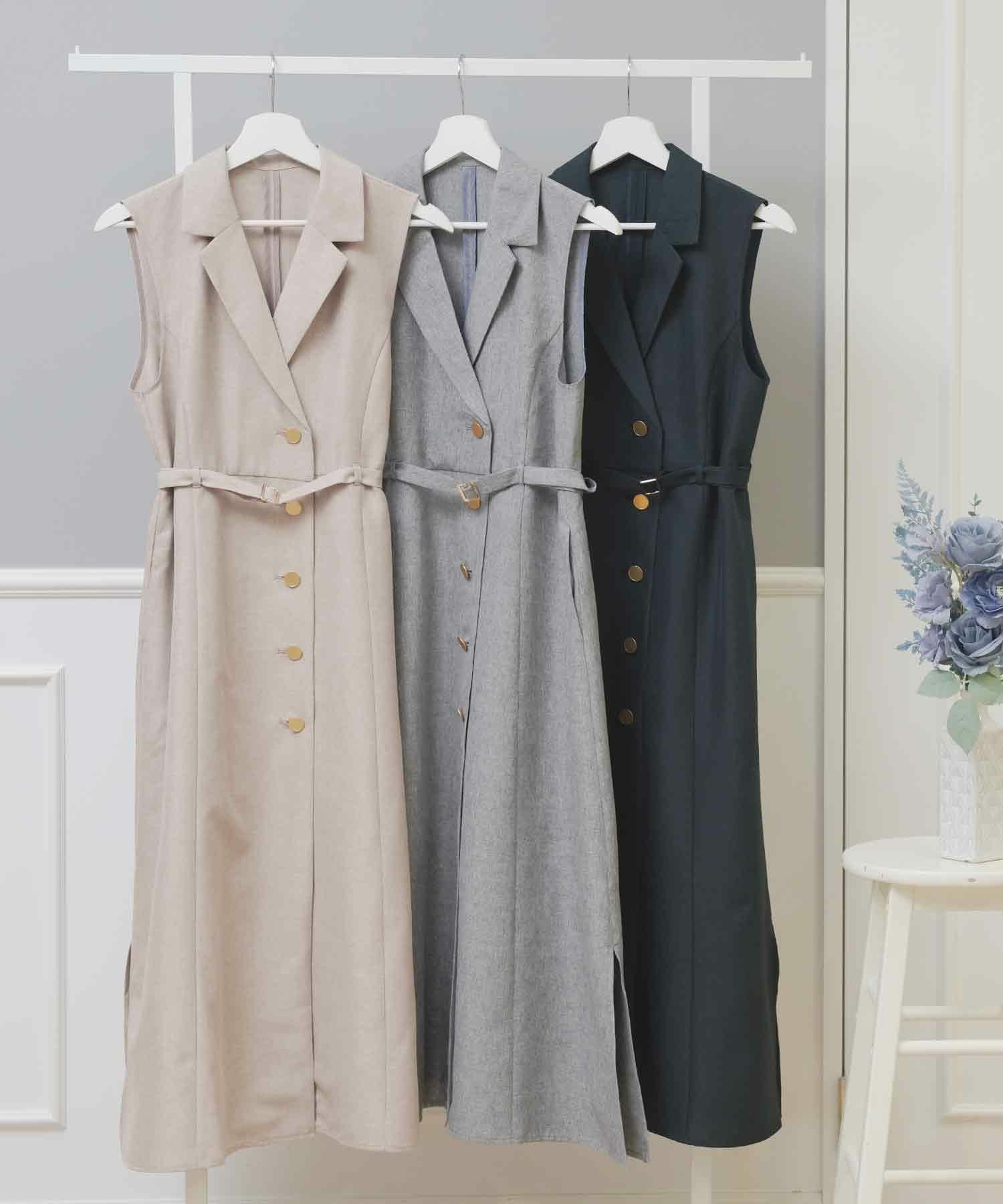 トレンチ風 ロング ワンピース & ジレ