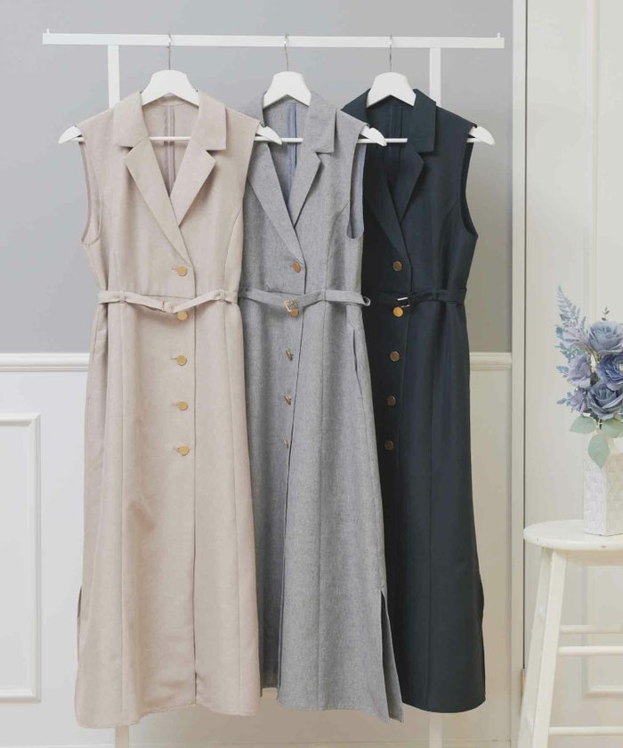 セレクトジレワンピースレディーストップステーラードきれいめオフィス春夏大人紺色ロングジョイントスペース