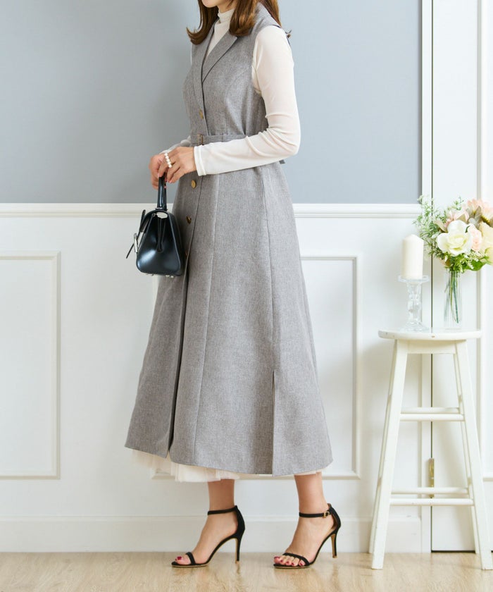 セレクトジレワンピースレディーストップステーラードきれいめオフィス春夏大人紺色ロングジョイントスペース