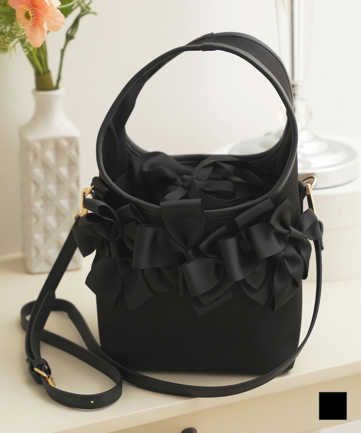 セレクト バッグ 鞄 リボン 巾着 ハンドバッグ ショルダーバッグ 紐取り外し 黒 ジョイントスペース リボン 2WAY トート バッグ Prima Scherrer plus