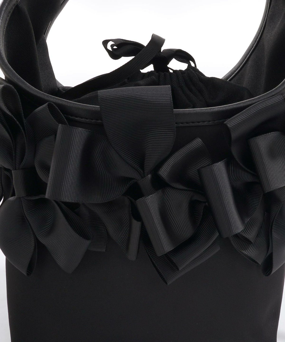 セレクト バッグ 鞄 リボン 巾着 ハンドバッグ ショルダーバッグ 紐取り外し 黒 ジョイントスペース