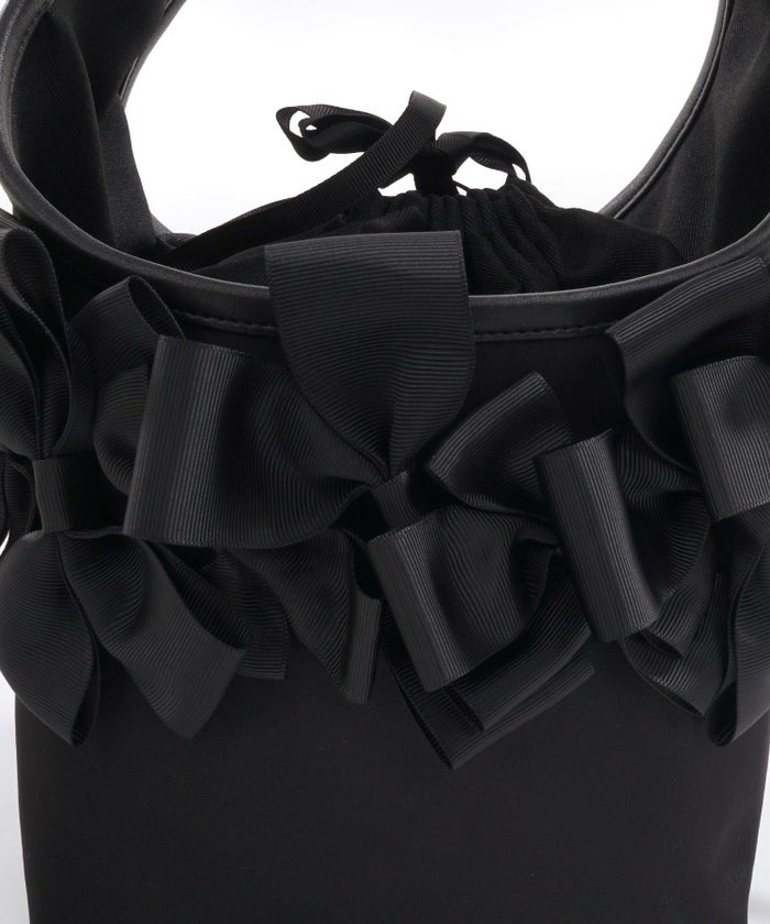 セレクト バッグ 鞄 リボン 巾着 ハンドバッグ ショルダーバッグ 紐取り外し 黒 ジョイントスペース