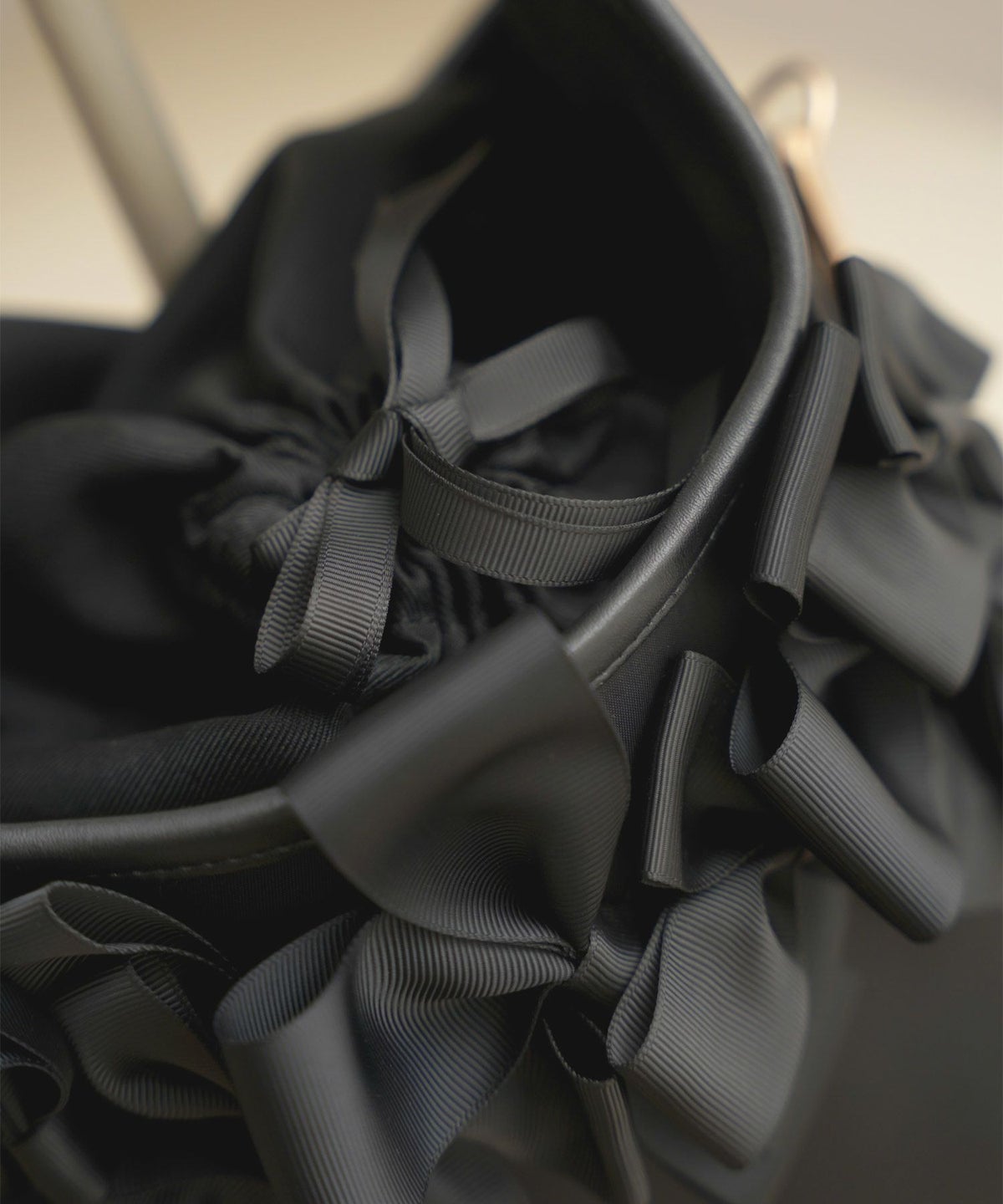 セレクト バッグ 鞄 リボン 巾着 ハンドバッグ ショルダーバッグ 紐取り外し 黒 ジョイントスペース