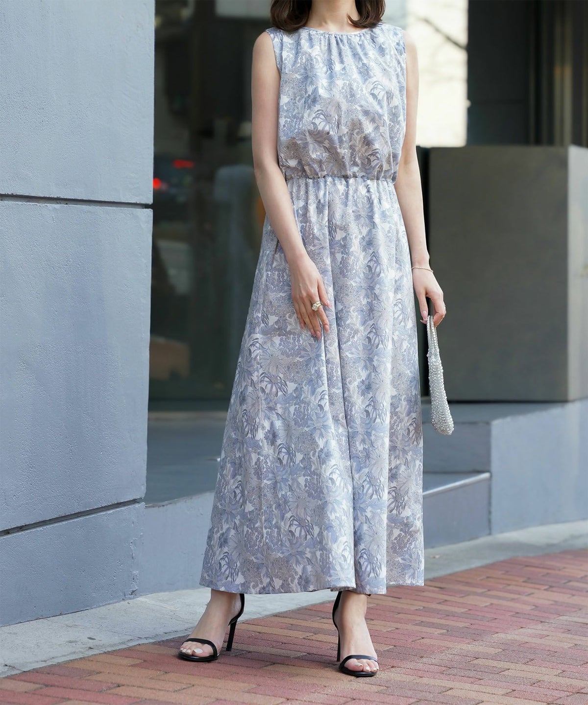 レディース/ワンピース/リゾート/ロングワンピース/リボンショルダー/ノースリーブ/シェル柄/花柄/S/M