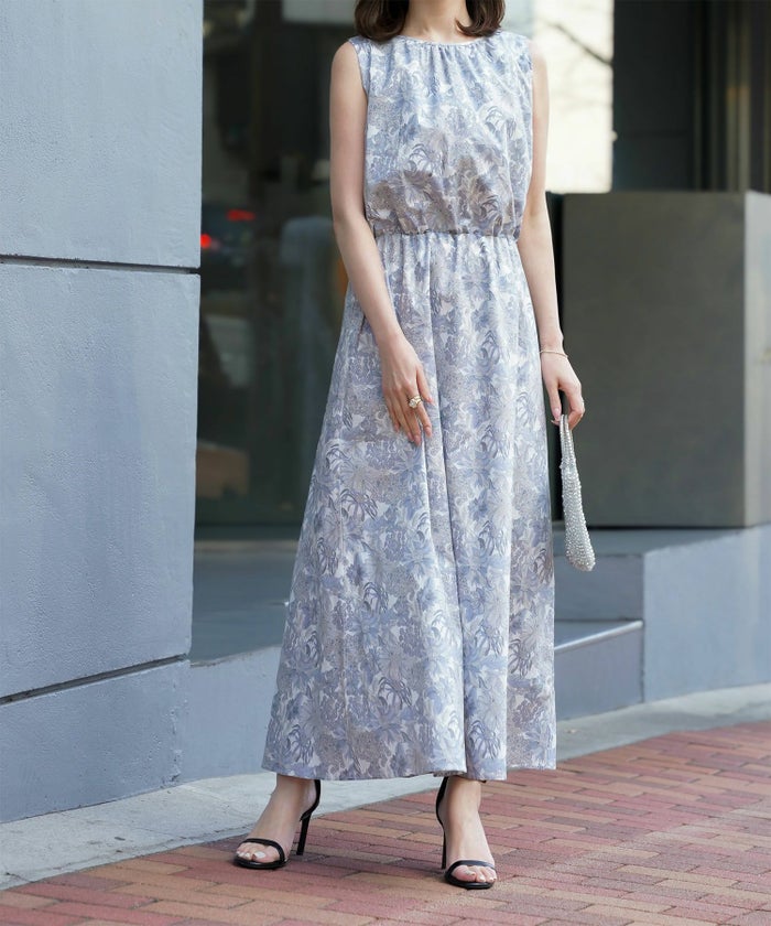 レディース/ワンピース/リゾート/ロングワンピース/リボンショルダー/ノースリーブ/シェル柄/花柄/S/M