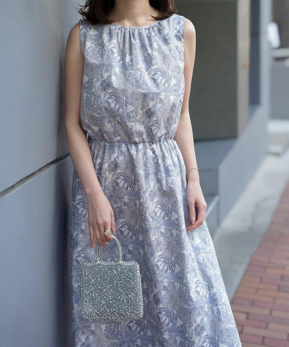 レディース/ワンピース/リゾート/ロングワンピース/リボンショルダー/ノースリーブ/シェル柄/花柄/S/M