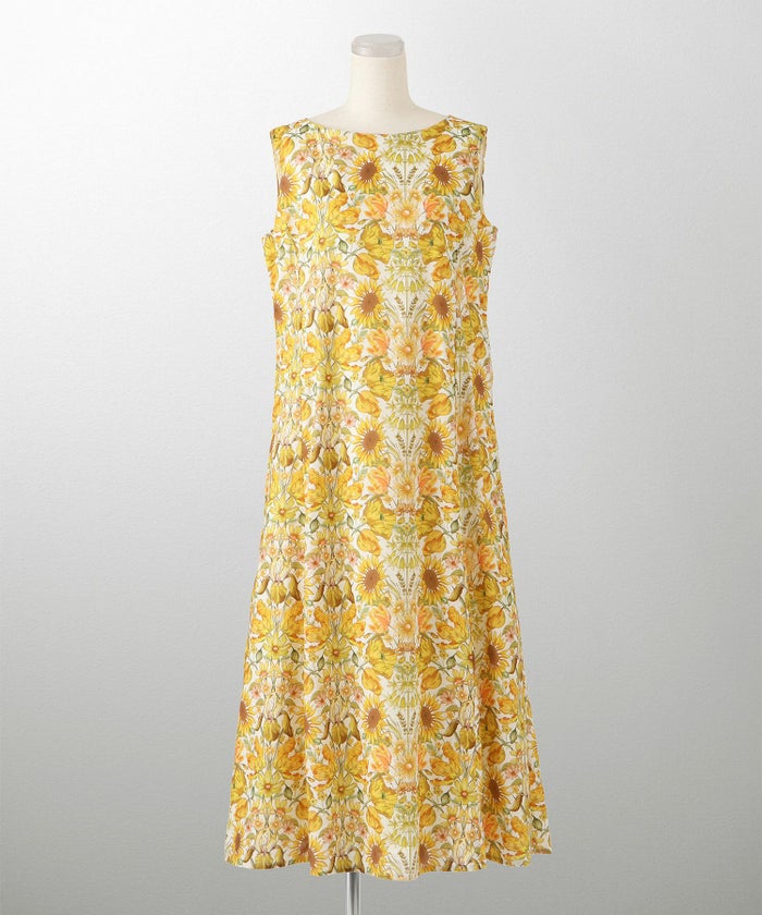 レディース ロングワンピース リゾート 花柄 リバティ柄 ノースリーブ/ミックス/イエロー/S/M