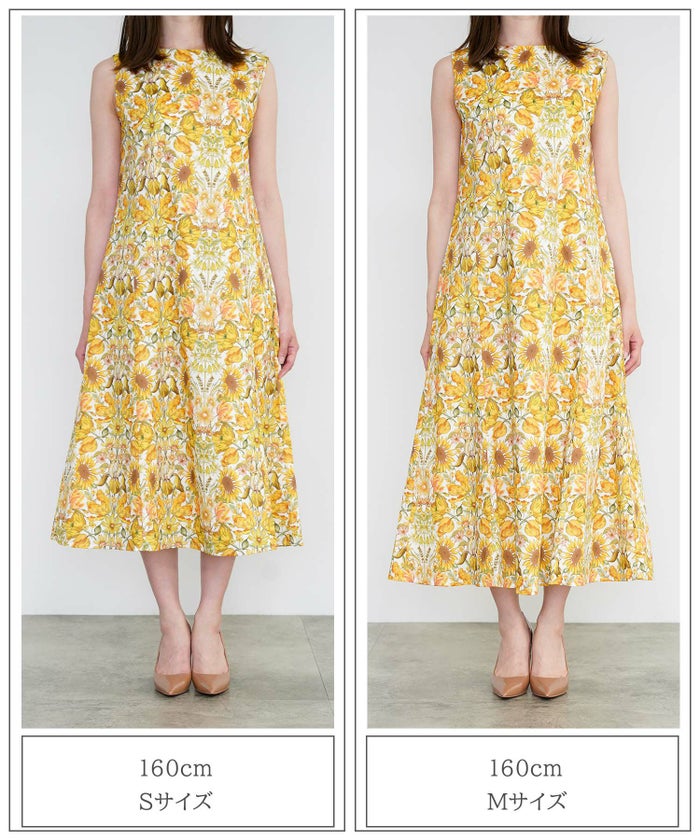 レディース ロングワンピース リゾート 花柄 リバティ柄 ノースリーブ/ミックス/イエロー/S/M