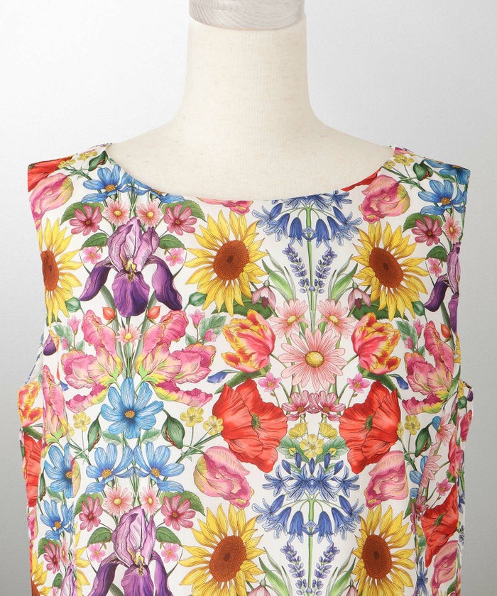 レディース ロングワンピース リゾート 花柄 リバティ柄 ノースリーブ/ミックス/イエロー/S/M