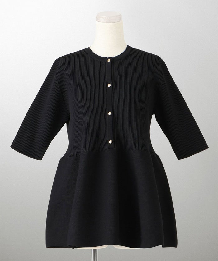 レディース 半袖 サマーニット セットアップ きれいめ 洗える ホワイト ネイビー ブラック M ペプラム 半袖