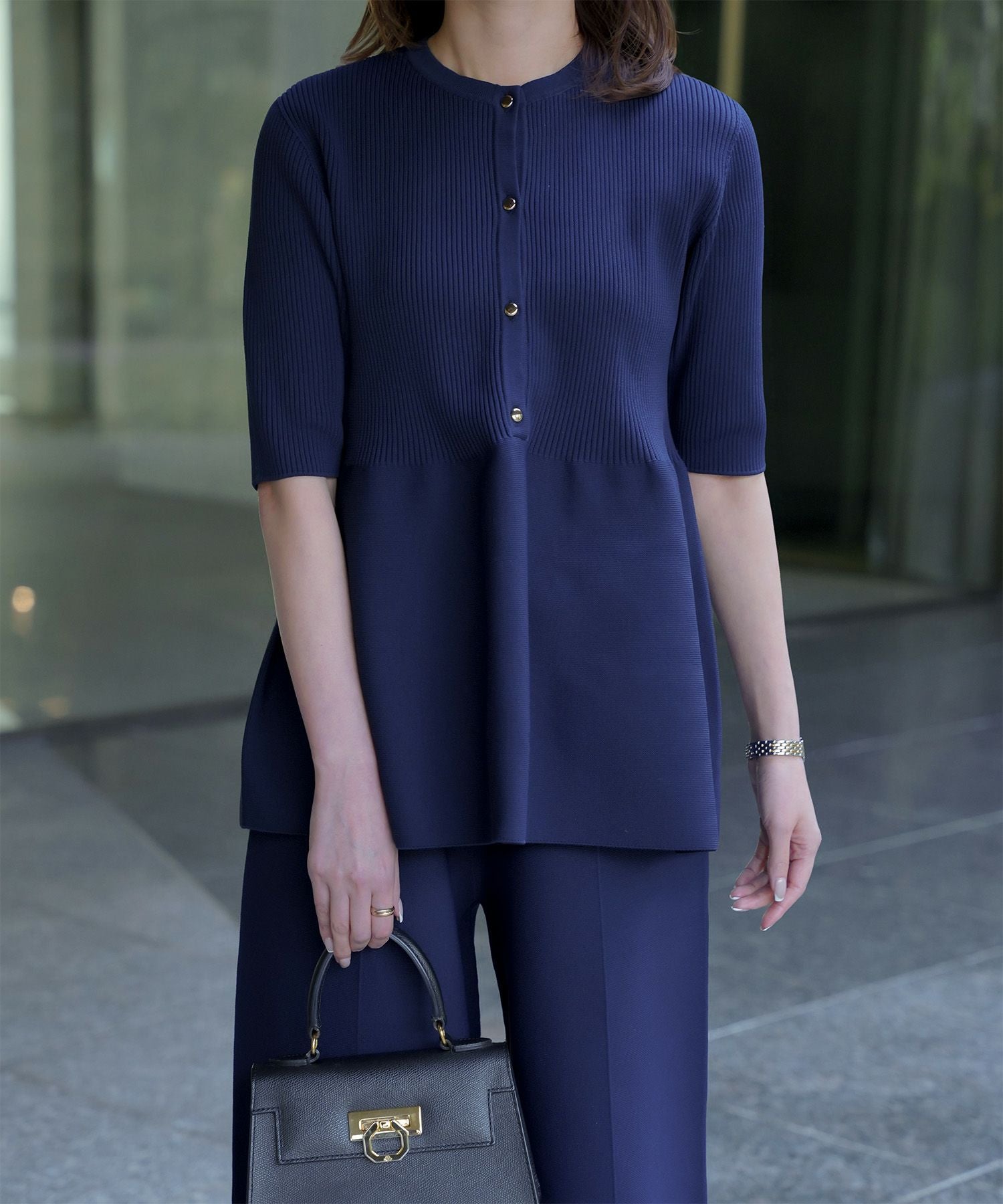 CLEARANCE-SALE ホールガーメント ニット ペプラム トップス HUIT 全3