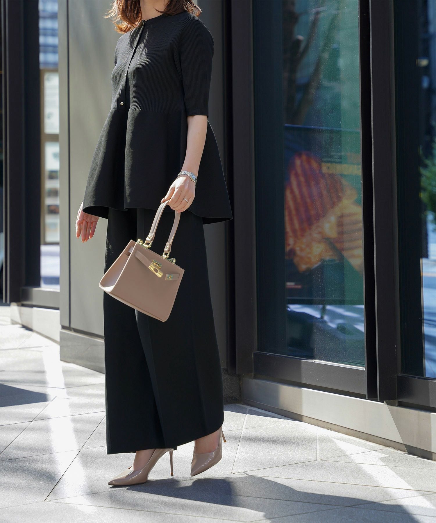 SUMMER-SALE ホールガーメント ニット ペプラム トップス HUIT 全3色