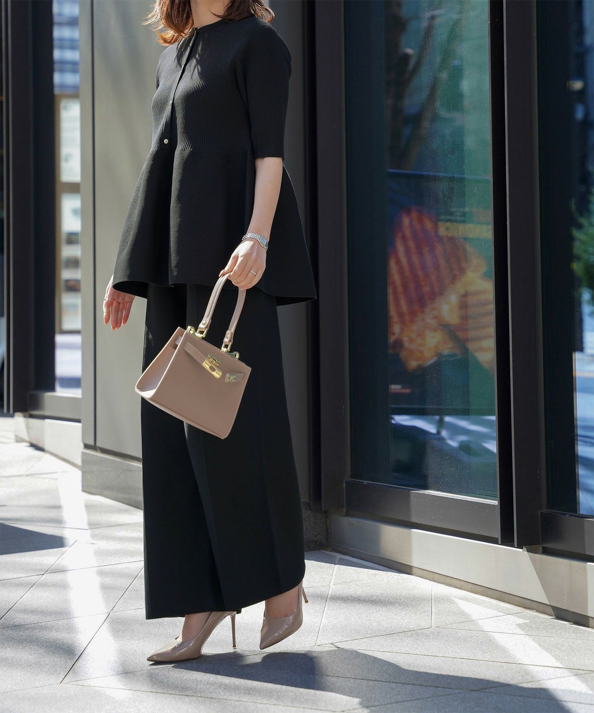 レディース 半袖 サマーニット セットアップ きれいめ 洗える ホワイト ネイビー ブラック M ペプラム 半袖