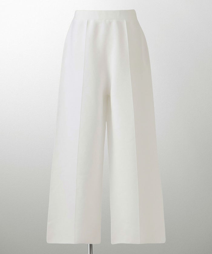 レディース パンツ サマーニット セットアップ きれいめ 洗える ホワイト ネイビー ブラック M ワイド センタープレス