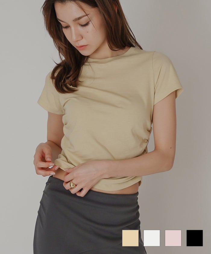 フィットTシャツ コンパクトT 半袖トップス きれいめカジュアル 着回し 細見え 華奢見え 韓国風 モード 通勤 デイリー 夏コーデ キノザケイ