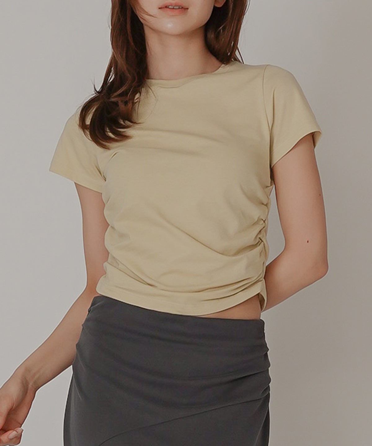 フィットTシャツ コンパクトT 半袖トップス きれいめカジュアル 着回し 細見え 華奢見え 韓国風 モード 通勤 デイリー 夏コーデ キノザケイ