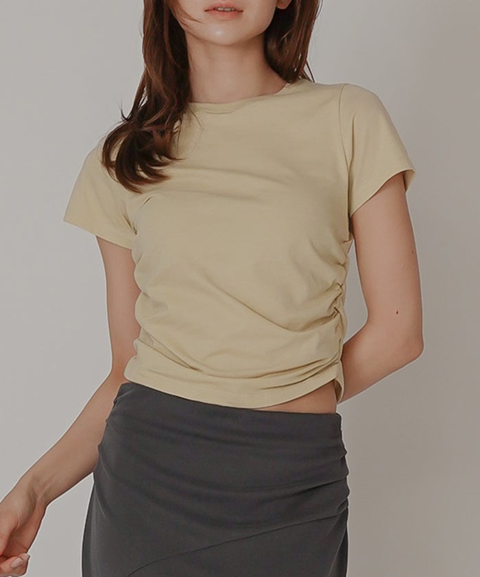 フィットTシャツ コンパクトT 半袖トップス きれいめカジュアル 着回し 細見え 華奢見え 韓国風 モード 通勤 デイリー 夏コーデ キノザケイ