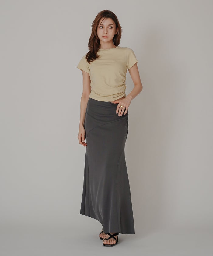 フィットTシャツ コンパクトT 半袖トップス きれいめカジュアル 着回し 細見え 華奢見え 韓国風 モード 通勤 デイリー 夏コーデ キノザケイ