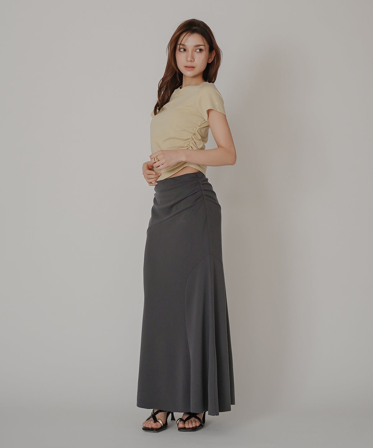 フィットTシャツ コンパクトT 半袖トップス きれいめカジュアル 着回し 細見え 華奢見え 韓国風 モード 通勤 デイリー 夏コーデ キノザケイ