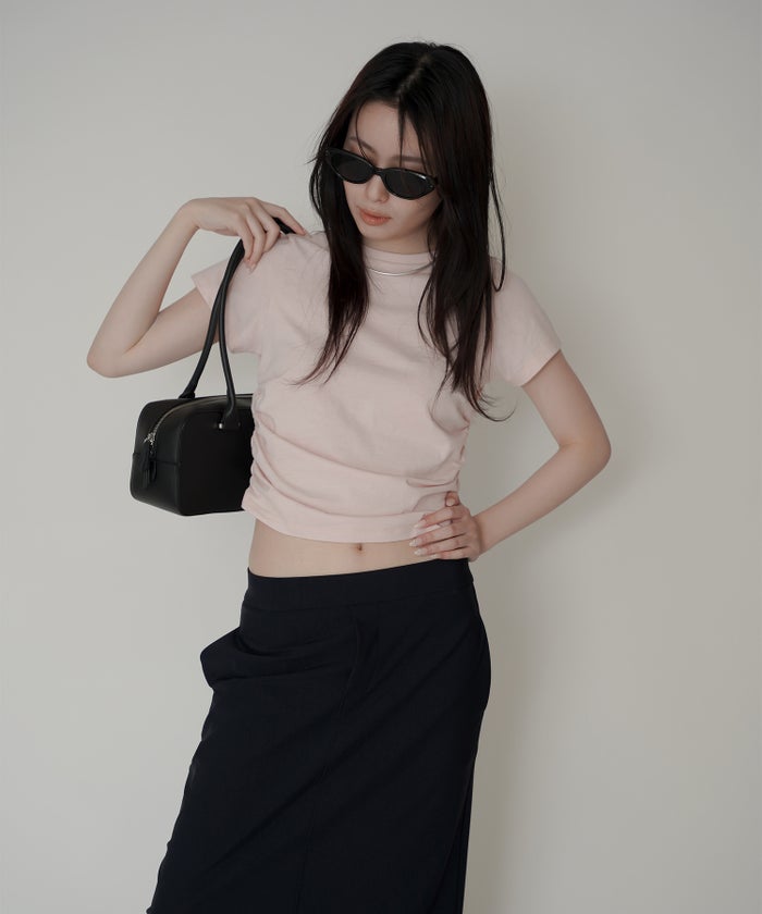 フィットTシャツ コンパクトT 半袖トップス きれいめカジュアル 着回し 細見え 華奢見え 韓国風 モード 通勤 デイリー 夏コーデ キノザケイ