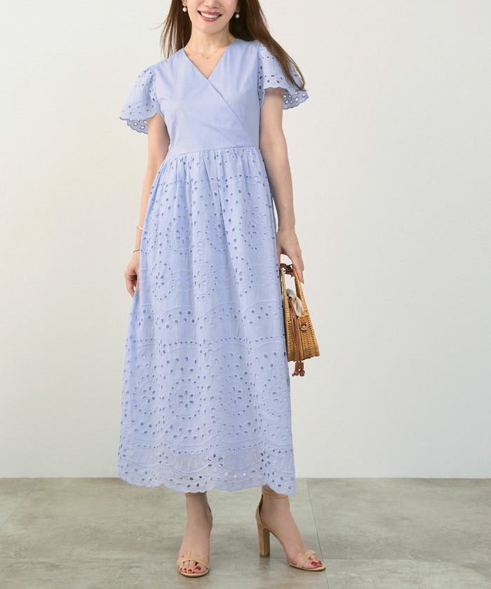 手洗い可Vネックレースおしゃれフェミニンナチュラル上品大人可愛いきれいめ夏ジョイントスペース