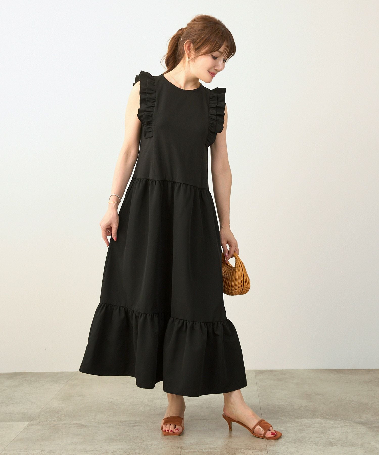 フリル ティアード ノースリーブ ワンピース Liala×PG 全2色｜lpg321