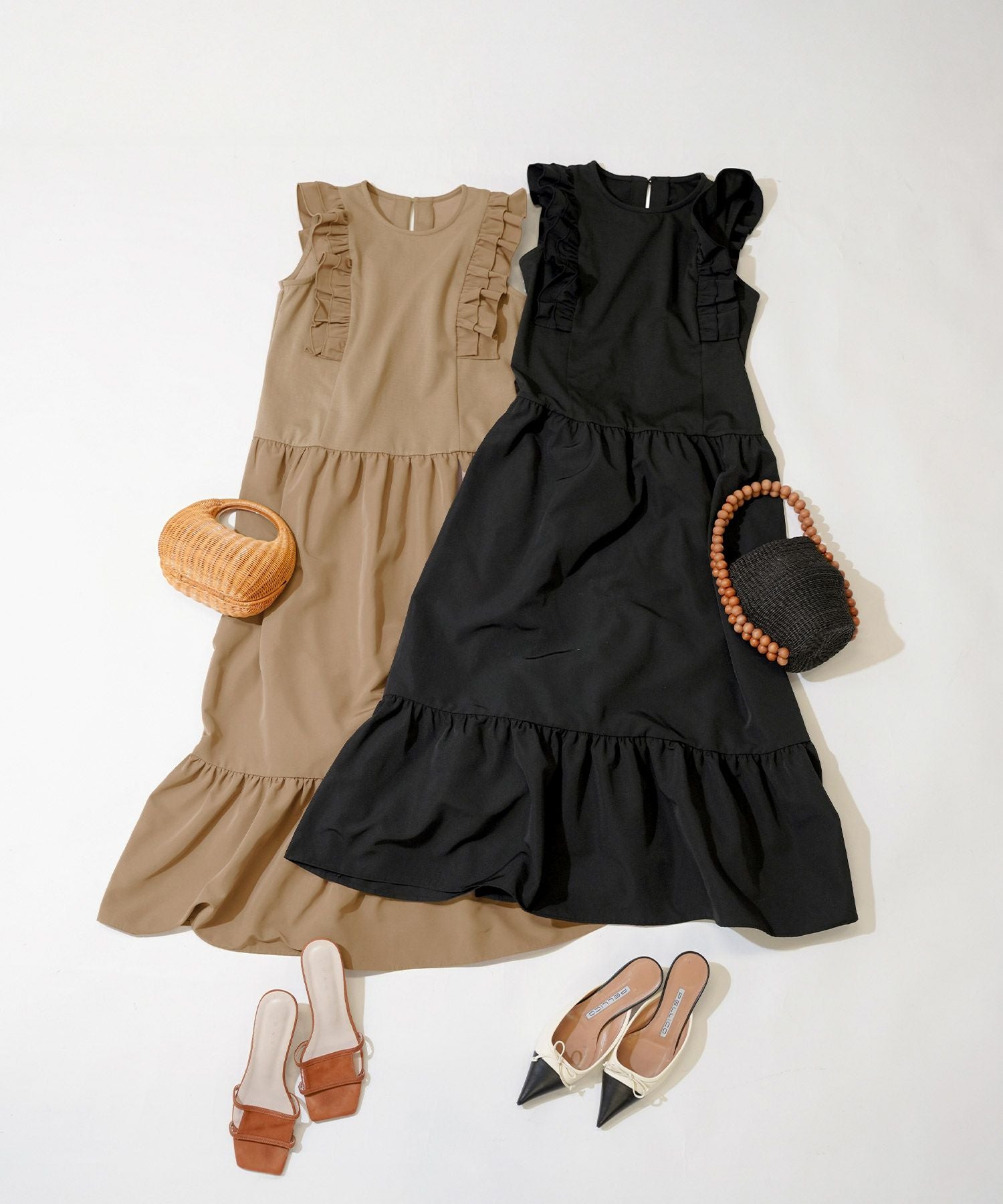 フリル ティアード ノースリーブ ワンピース Liala×PG 全2色｜lpg321