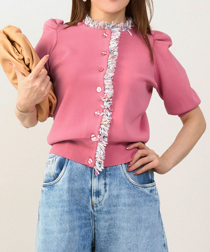 手洗い可体型カバーオフィスラウンドネックパフ袖おしゃれフェミニン上品大人可愛いきれいめシンプルカジュアルジョイントスペース