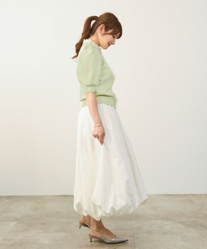 手洗い可体型カバーオフィスラウンドネックパフ袖おしゃれフェミニン上品大人可愛いきれいめシンプルカジュアルジョイントスペース