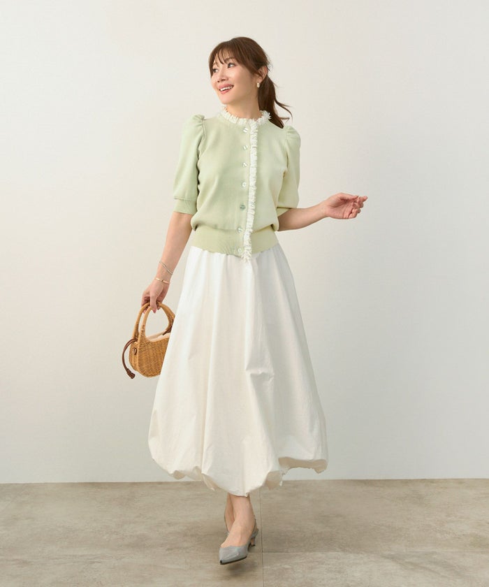 手洗い可体型カバーオフィスラウンドネックパフ袖おしゃれフェミニン上品大人可愛いきれいめシンプルカジュアルジョイントスペース